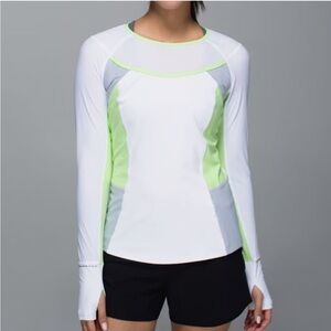 Lululemon Trail Bound Long Sleeve Women’s 10 White Mint Shirt Athletic Run Top